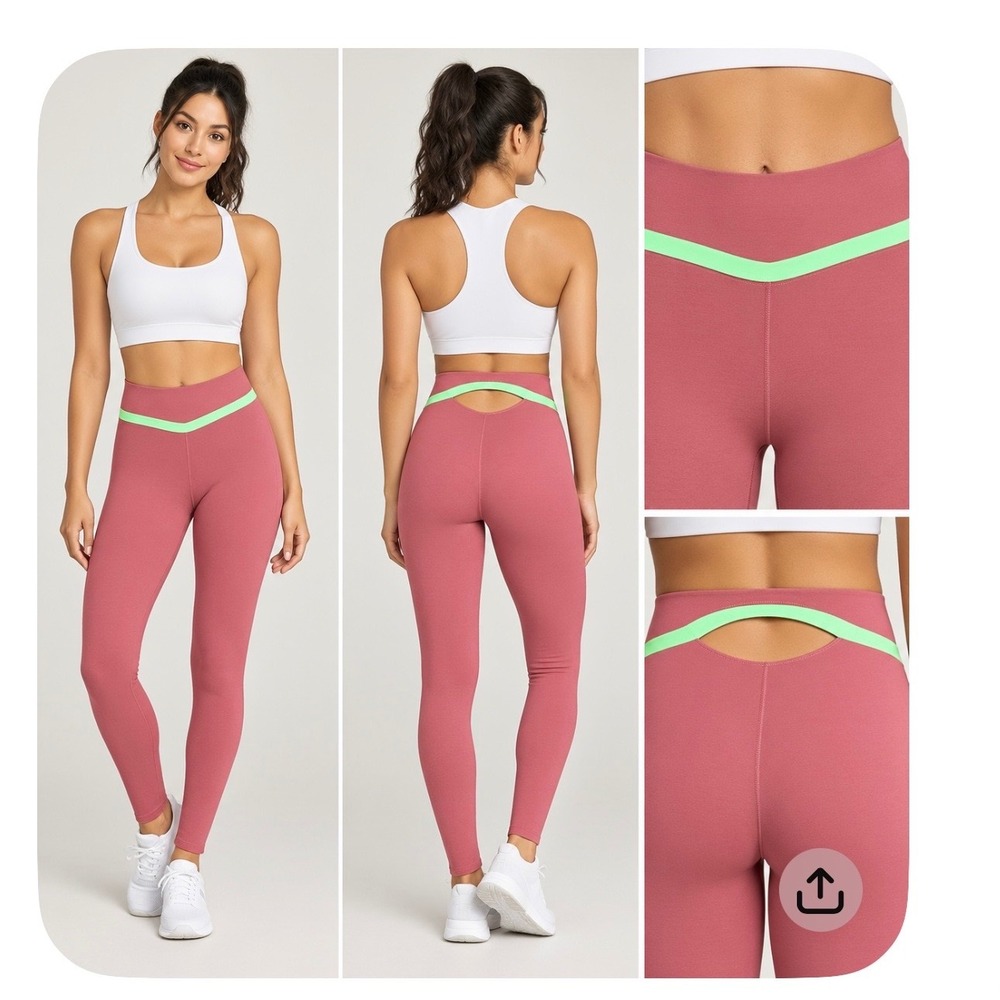 Fabletics SculptKnit High Waisted Cut Out Back Leggings Pink Green S/6 LG2148598